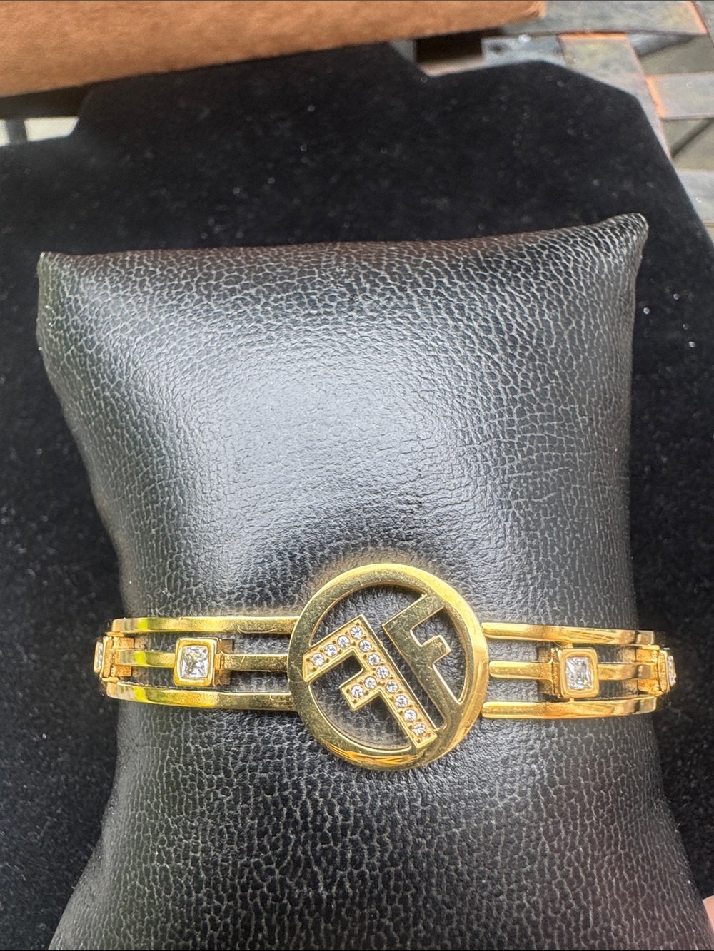 Gold-Tone Logo Cuff Bracelet with Crystal Accents